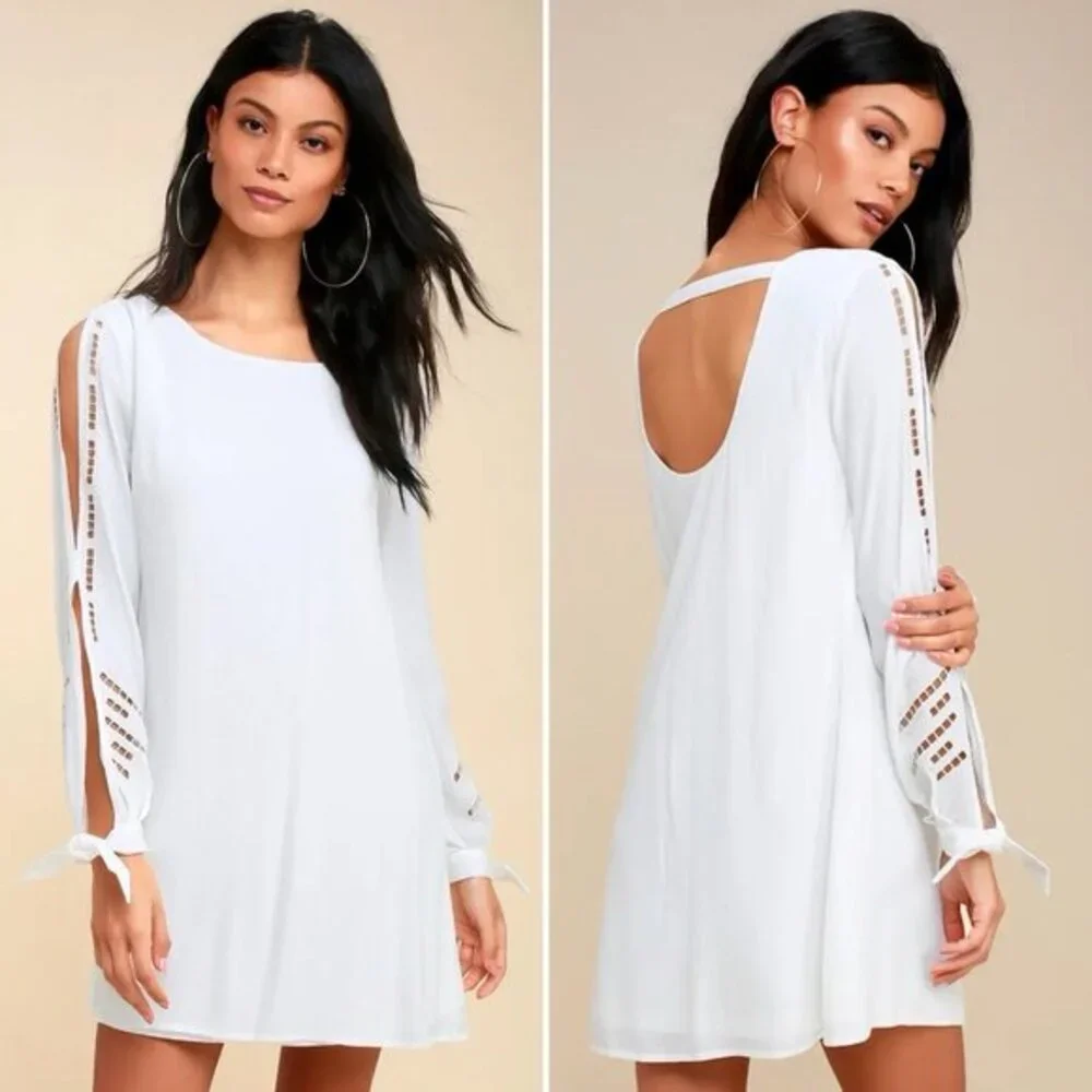 Lulus white Bloomfield open long‎ sleeve shift dress M